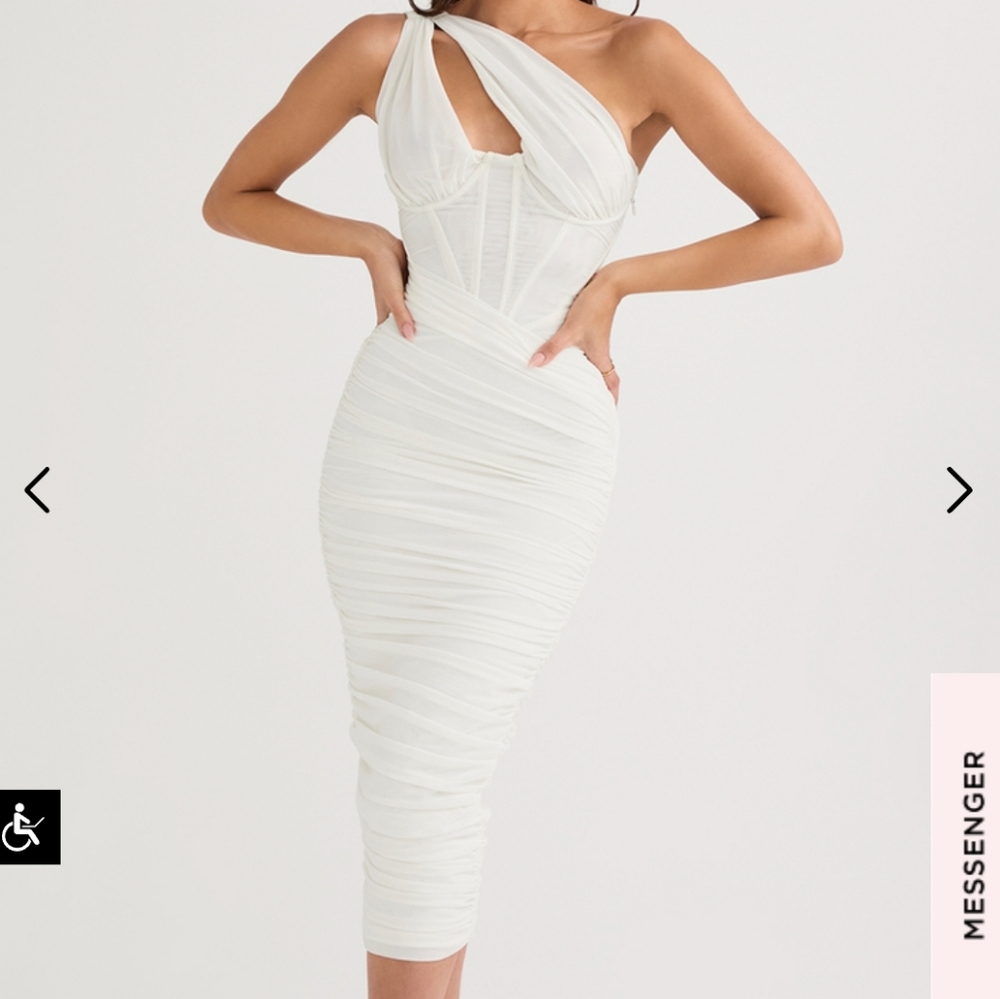 House of cb Valentina Ivory corset one shoulder midi dress